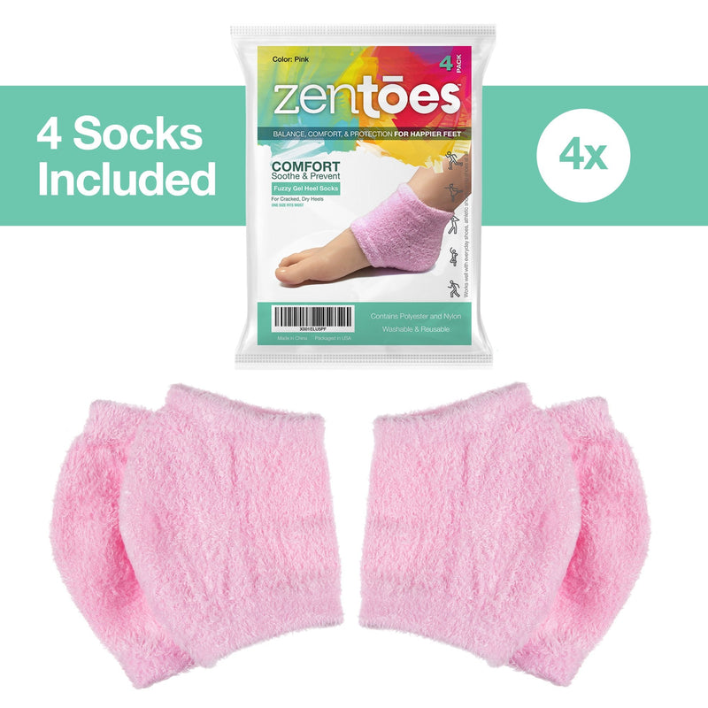 [Australia] - ZenToes Moisturizing Heel Socks 2 Pairs Gel Lined Fuzzy Toeless Spa Socks to Heal and Treat Dry, Cracked Heels While You Sleep (Regular, Pink) 2 Pair (Pack of 1) 