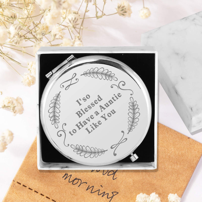 [Australia] - Dynippy Auntie Aunt Gifts from Niece Birthday Gift Ideas Engraved Compact Mirror with Inspirational Quotes for Birthday Wedding Gift Special Celebration - I'so Blessed to Have a Auntie Like You 