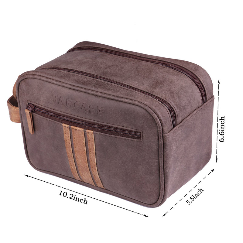 [Australia] - Travel Toiletry Bag for Men, Vancase Vintage Leather Dopp Kit, Large Waterproof Shaving bags, Portable Bathroom Shower Organizer Brown classic 