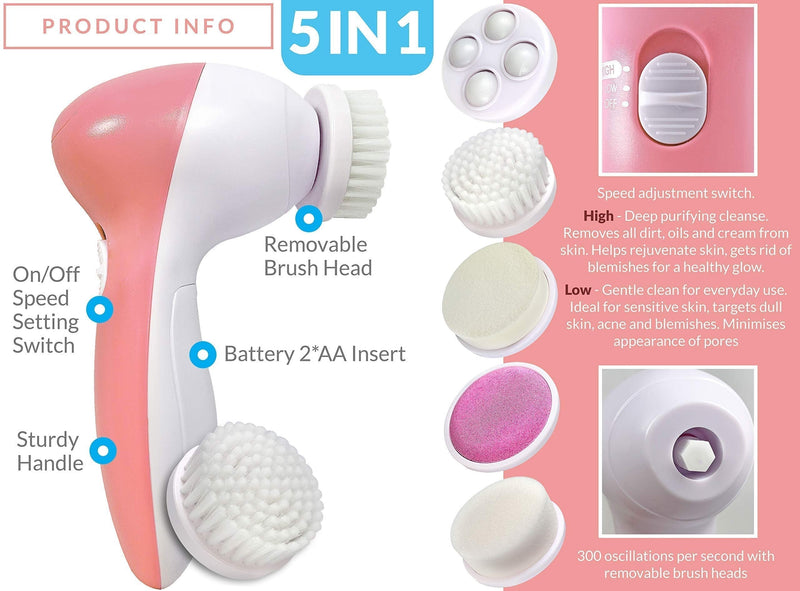 [Australia] - Facial Cleansing Brush 6 PCS Set (UK COMPANY) Makeup Exfoliating Brush Electric Cleanser Face Massager 