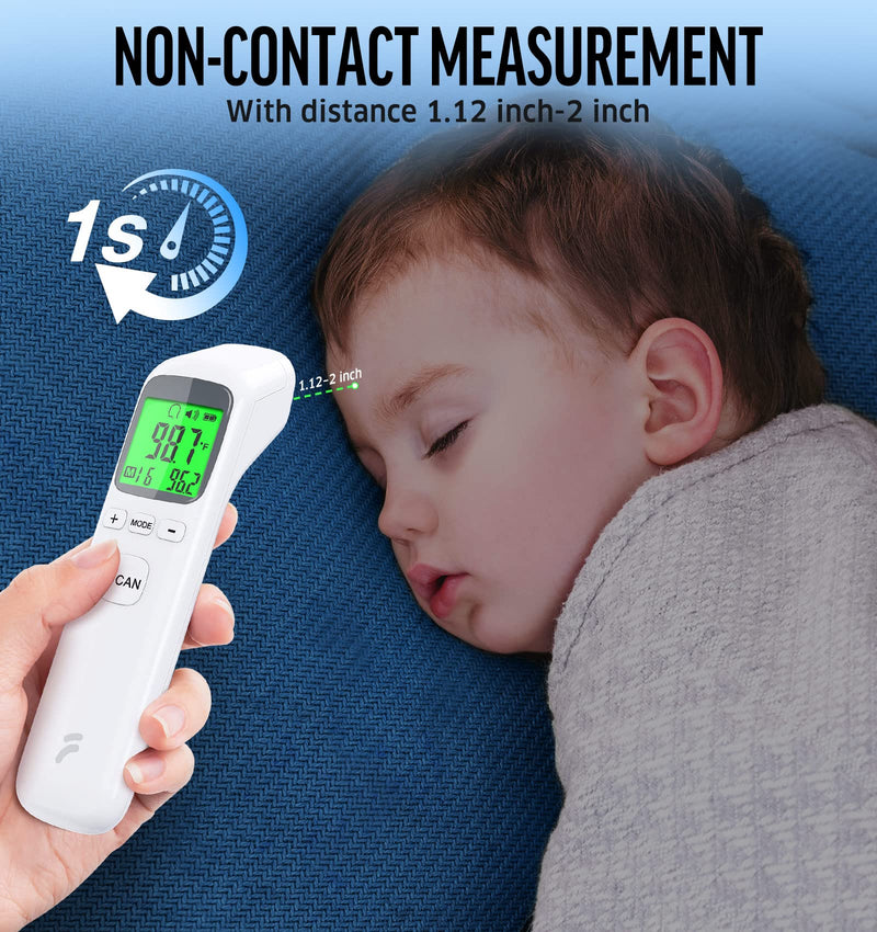 [Australia] - Thermometer for Adults and Kids, No-Touch Forehead Thermometer with Object Mode Function,Fever Alert and 32 Set Memory Recall,Instant Accurate Reading Digital Baby Thermometer for Fever White 