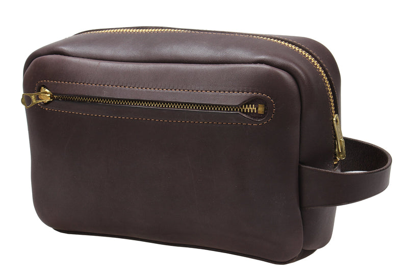 [Australia] - Iblue Leather Toiletry Bag Travel Dopp Kit Shaving Organizer Brown i517 (Dark Brown) dark brown 