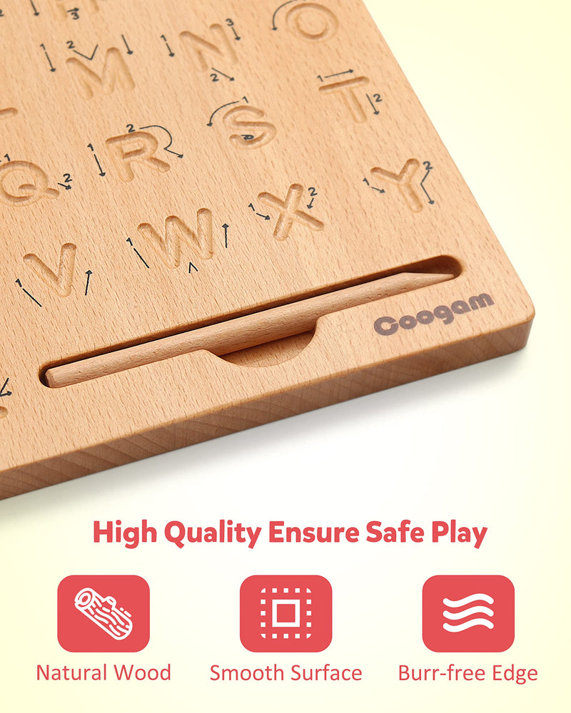 [Australia] - Coogam Wooden Letters Practicing Board, Double-Sided Alphabet Tracing Tool Learning to Write ABC Educational Toy Game Fine Motor Montessori Gift for Preschool 3 4 5 Years Old Kids 