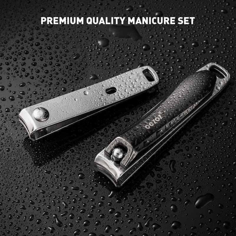 [Australia] - BEZOX Nail Clipper Set, Ergonomic Toenail Clippers with Non-Slip Design, Professional Fingernail Clipper for Men and Women with Nail File and Delicate Tin Case, 2 Pcs Dark 