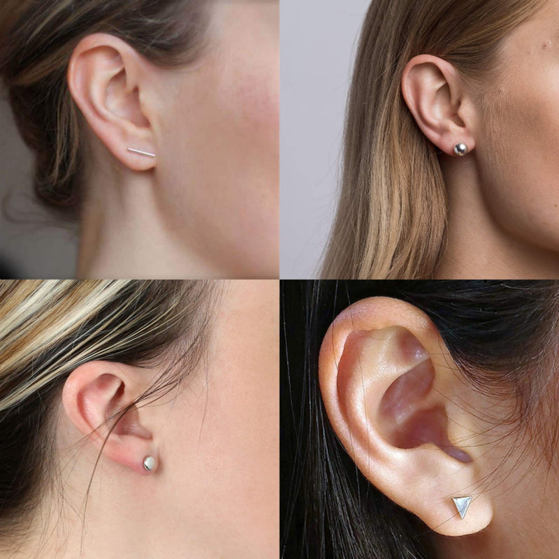 [Australia] - 925 Sterling Silver Stud Earrings for Women Men|Hypoallergenic Earrings Stud|4 Pairs of White Gold Plated Sterling Silver Stud Earrings Set for Girls A-silver 4 pairs 