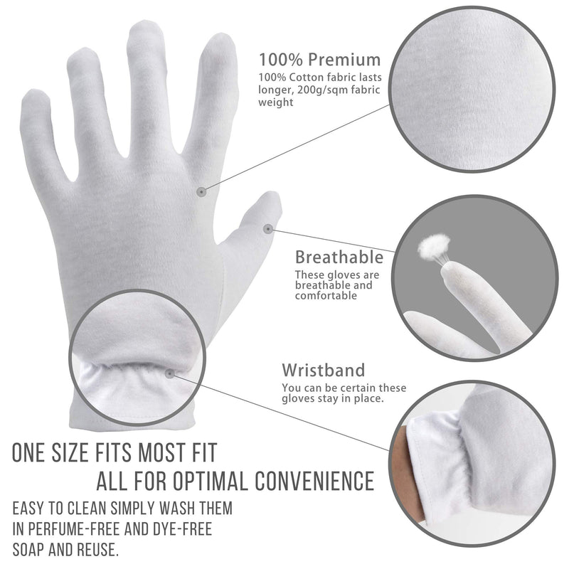 [Australia] - Moisturizing Gloves OverNight Bedtime Cotton | Cosmetic Inspection Premium Cloth Quality | Eczema Dry Sensitive Irritated Skin Spa Therapy Secure Wristband (1 Pair) 1 Pair 