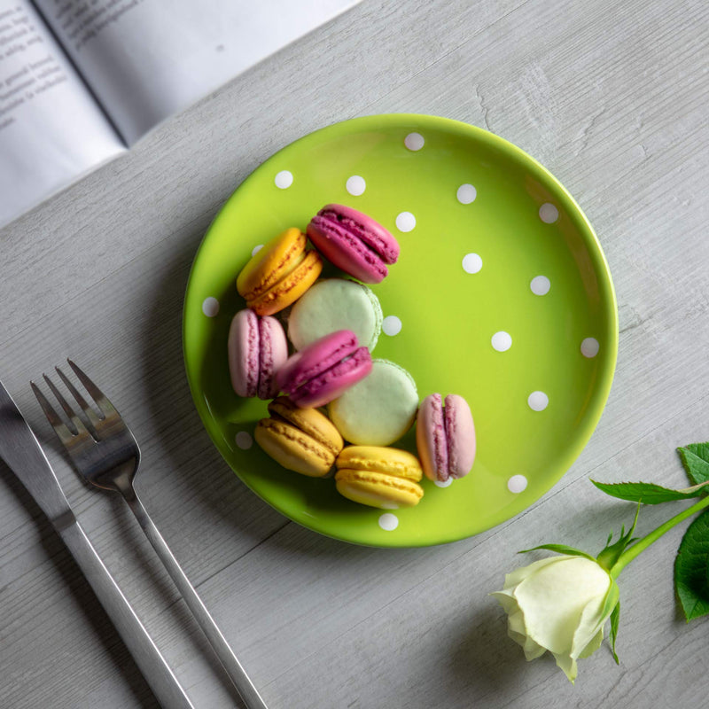 [Australia] - City to Cottage® Lime Green and White Pottery | Polka Dot Spotty | Handmade Hand Painted | Glazed Ceramic 7.9inch/20cm | Side Dessert Plate | Unique Dinnerware 