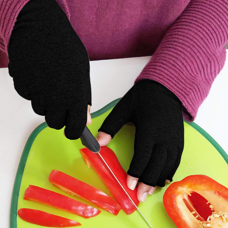 [Australia] - SyeJam Arthritis Gloves Fingerless- Rheumatoid Arthritis Compression Gloves for Pain Relief - Black (S) 1 Pair Black (1 Pair) + Free Ebook S (Pack of 2) 