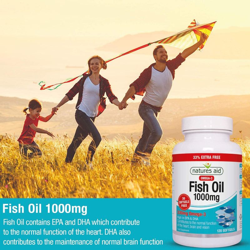 [Australia] - Natures Aid Fish Oil 1000mg | Omega 3 (180mg Epa & 120mg Dha) | Made In The UK, 120 Softgels for The Price of 90, 120 Capsules 
