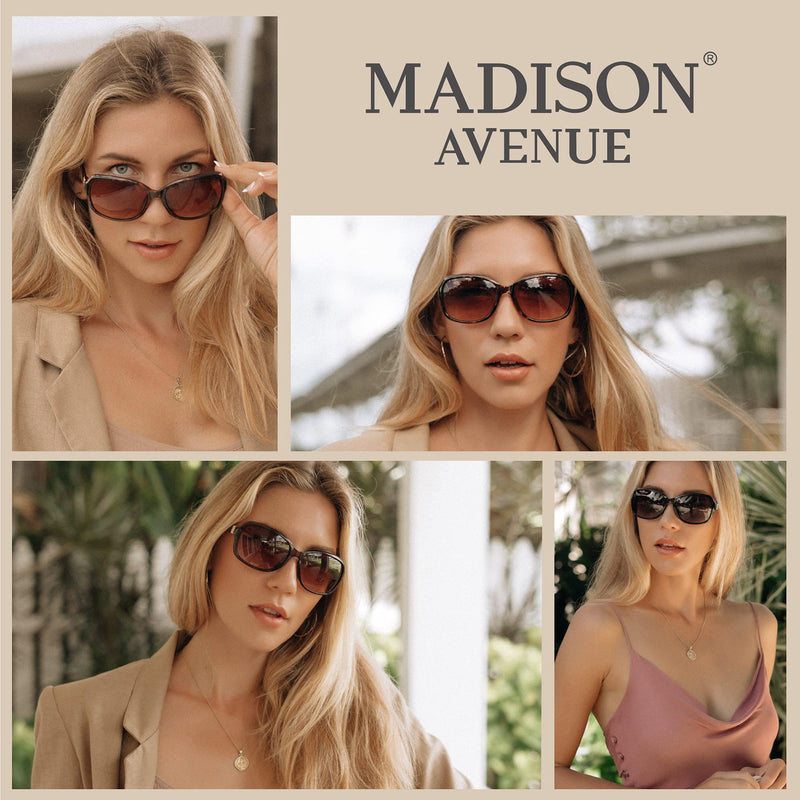 [Australia] - Madison Avenue 2 Pack Classic Vintage Sunglasses for Women, Fashion Sun Glasses with UV400 Protection C01 Black Frame/Grey Lens 