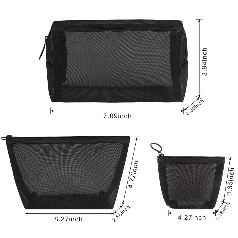 [Australia] - 3 Pieces Mesh Cosmetic Bag Mesh Makeup Bags Black Mesh Zipper Pouch for Offices Travel Accessories, 3 Sizes 