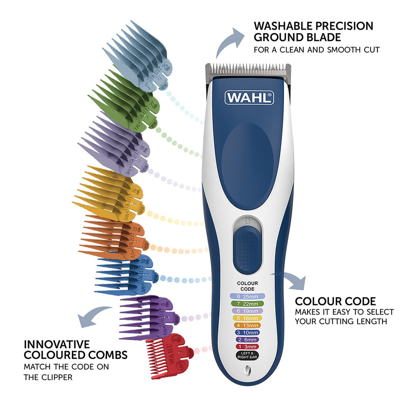 [Australia] - Wahl Colour Pro Cordless Clipper, Hair Clippers for Men, Men’s Head Shaver, Colour Coded Guide Combs, Clippers for Family Hair Cuts, Easy Home Haircutting single 