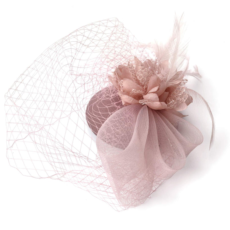 [Australia] - Zivyes Fascinators Hat for Women Pillbox Hat Tea Party Headband Derby Wedding Flower Mesh Veil Fascinator 2-1-nude Pink 