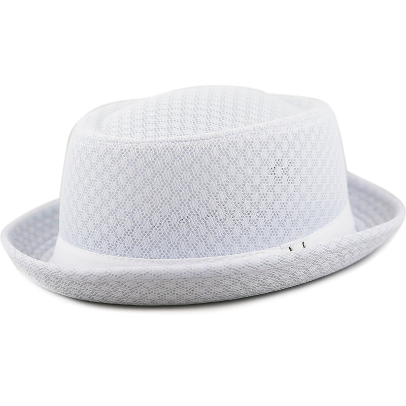 [Australia] - The Hat Depot Unisex Light Weight Classic Soft Cool Mesh Pork Pie hat Small-Medium White 