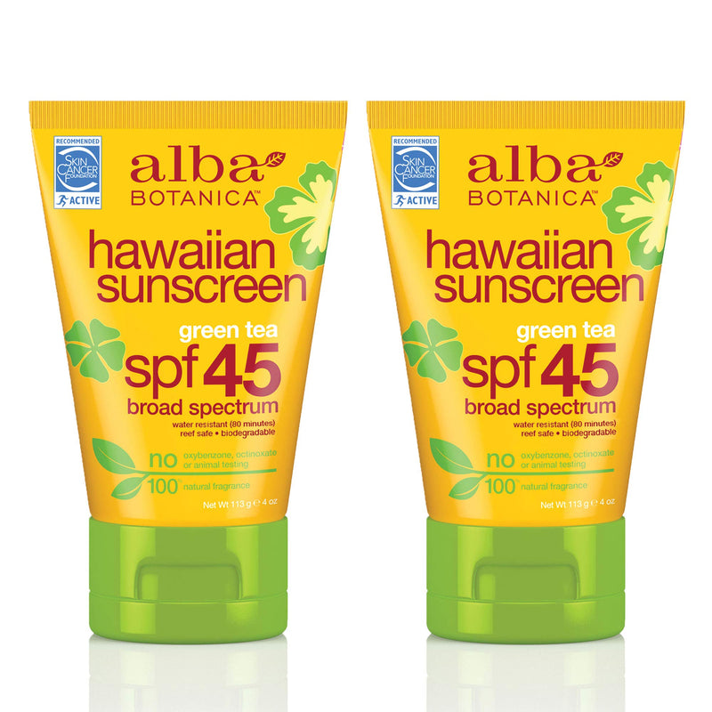 [Australia] - Alba Botanica Green Tea Hawaiian SPF 45 Sunscreen, 4 oz. (Pack of 2) 4 Ounce (Pack of 2) 