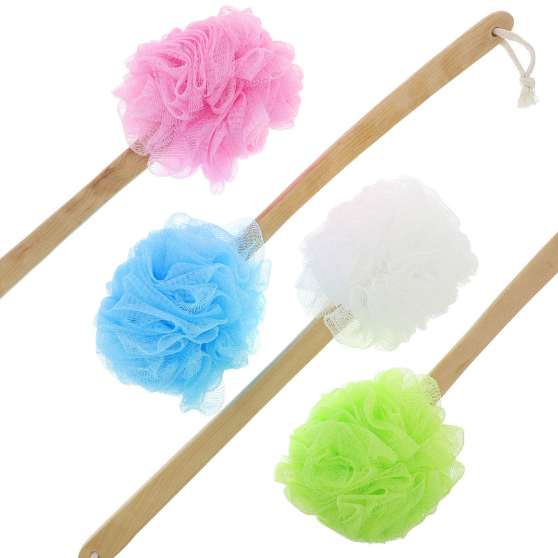 [Australia] - Juvale Bath Shower Body Wash Puff with Long Handle (4 Pack) 4 Colors 