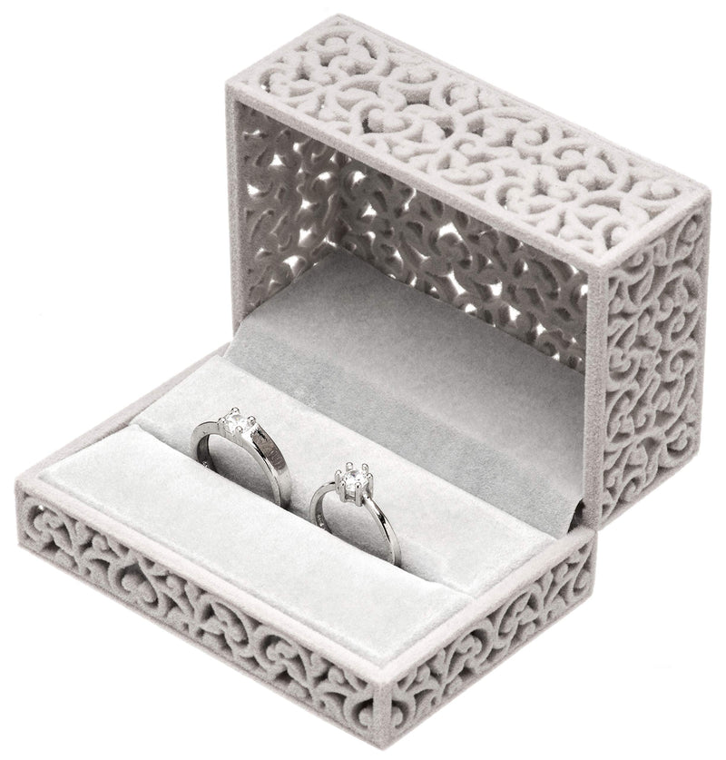 [Australia] - Hollow Velvet Ring Box Velvet Jewelry Box for Rings Couple Double Ring Bearer Box Engagement Gift Hollow Gray 