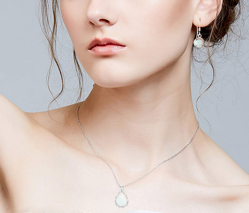 [Australia] - KristLand - “Moonlight” Collection S925 Silver Drop Earrings Prong Created White Opal Hook Earrings 9MM Pendant for Women/Girlfriend/Wife/Daughter/Gift Box 