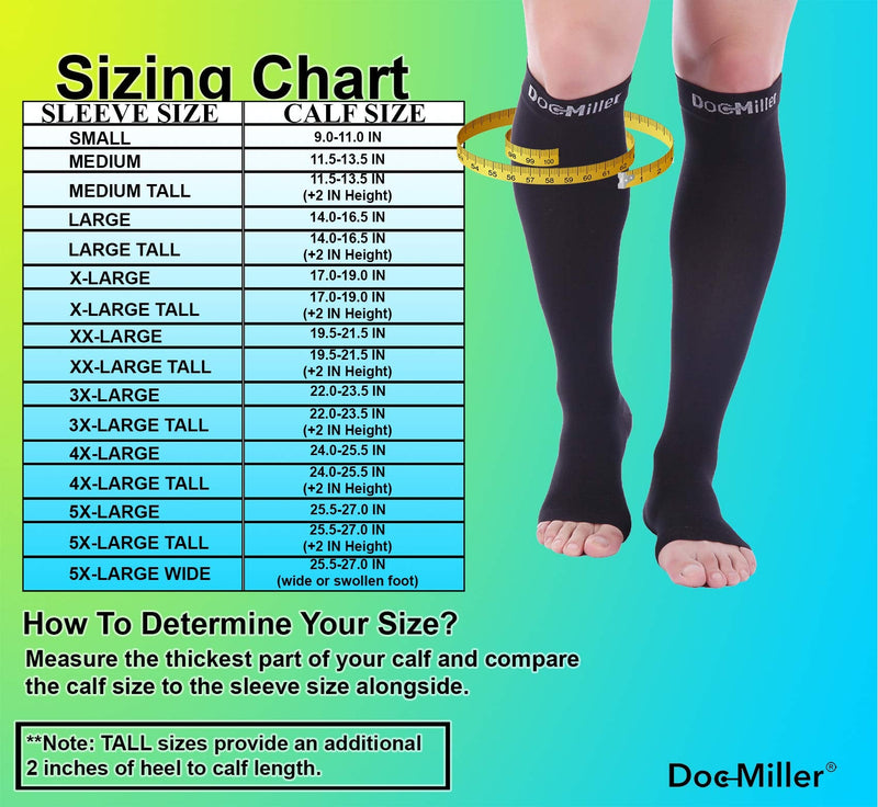 [Australia] - Doc Miller Open Toe Compression Socks 1 Pair 20-30mmHg Support Circulation Recovery Shin Splints Varicose Veins Black 5X-Large (1 Pair) 