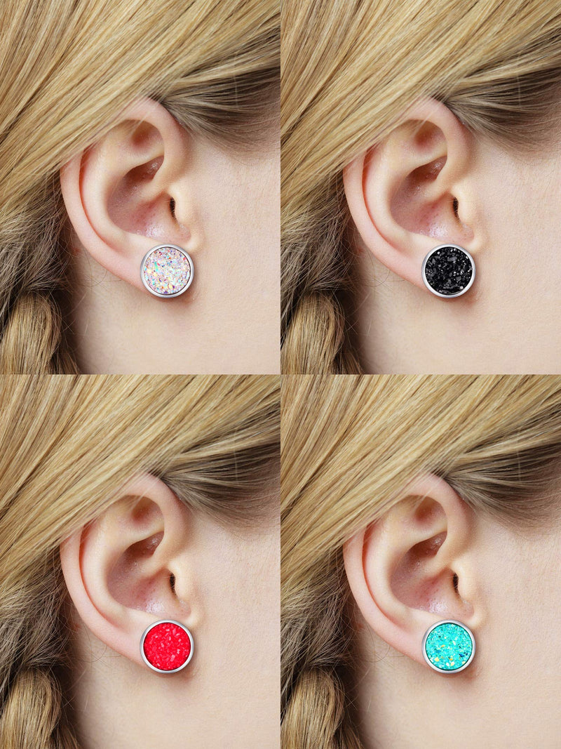 [Australia] - 15 Pairs Faux Druzy Stud Earrings Set Stainless Steel Round Earrings Bohemian Pierced Earrings Jewelry for Women 10.0 Millimeters 