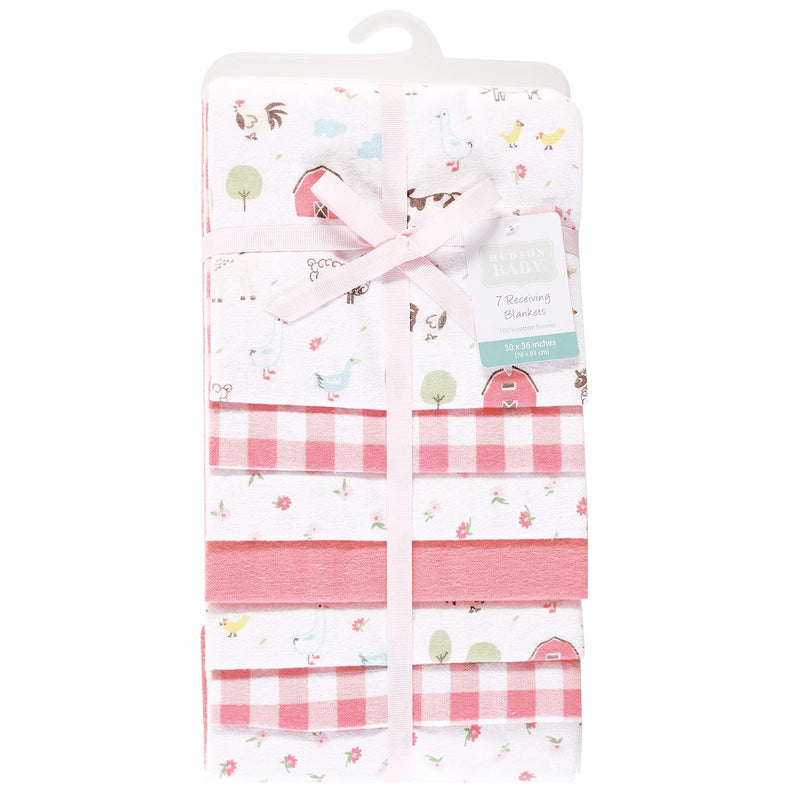 [Australia] - Hudson Baby Unisex Baby Cotton Flannel Receiving Blankets Bundle, Girl Farm Animals, One Size 