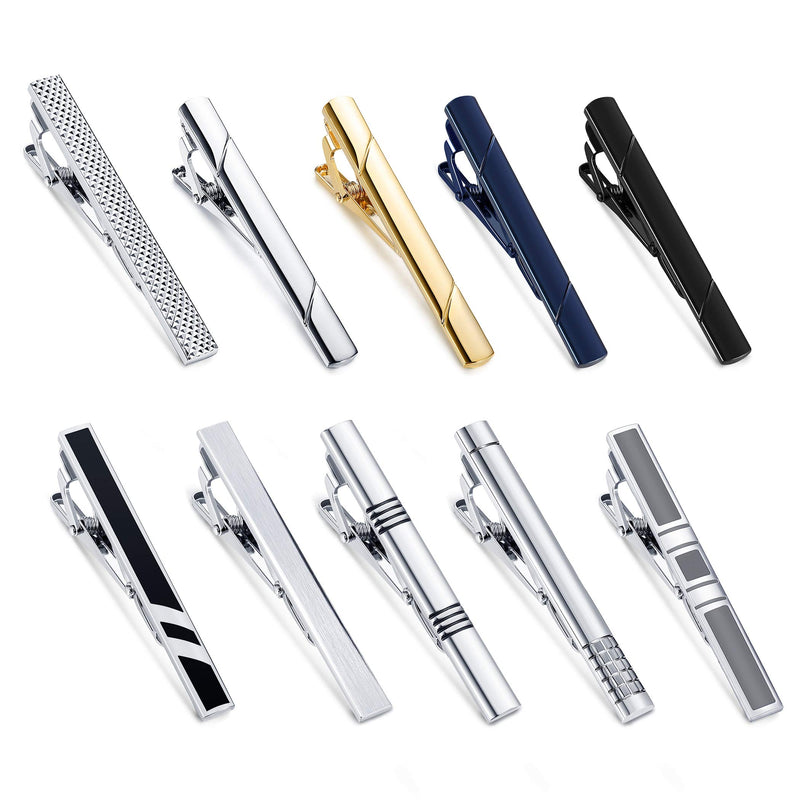 [Australia] - YADOCA Tie Clips Set for Men Tie Bar Clip Black Silver-Tone Gold-Tone for Wedding Business with Gift Box Style a 10pcs With Box 