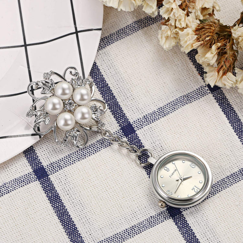 [Australia] - Women's Nurse Watch Fashion Leaves Pattern Pin-on Brooch Hanging Lapel Watch for Nurses Doctors Paramedic Girls Badge Stethoscope Quartz Fob Watch with Arabic Number Markers 