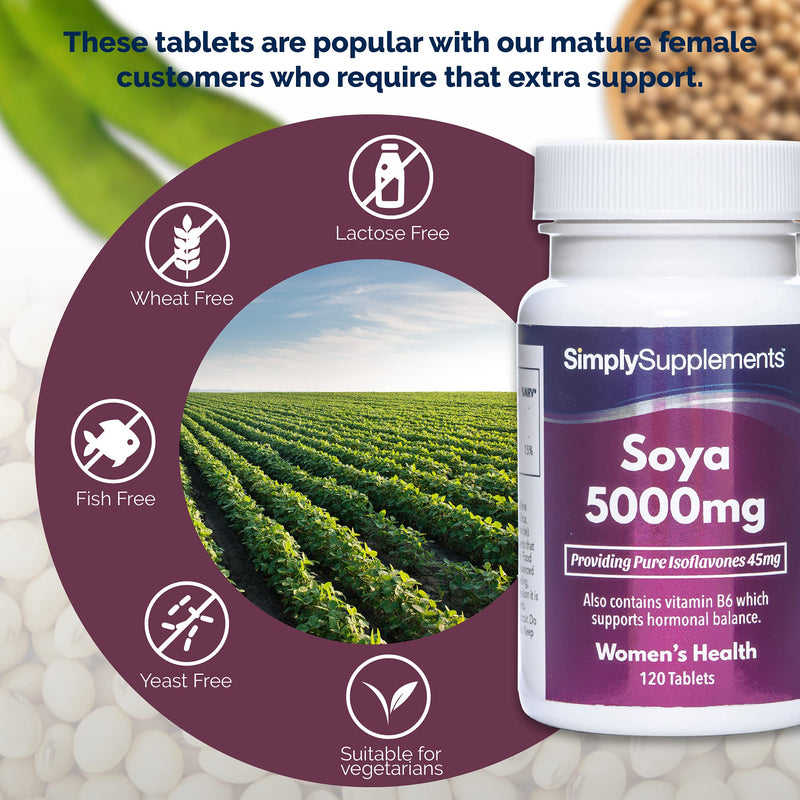 [Australia] - SOYA Isoflavones 5000mg | Now with Added Vitamin B6 for Hormonal Balance | Potent One-a-Day Formula | 120 Tablets = 4 Month Supply | Manufactured in The UK 