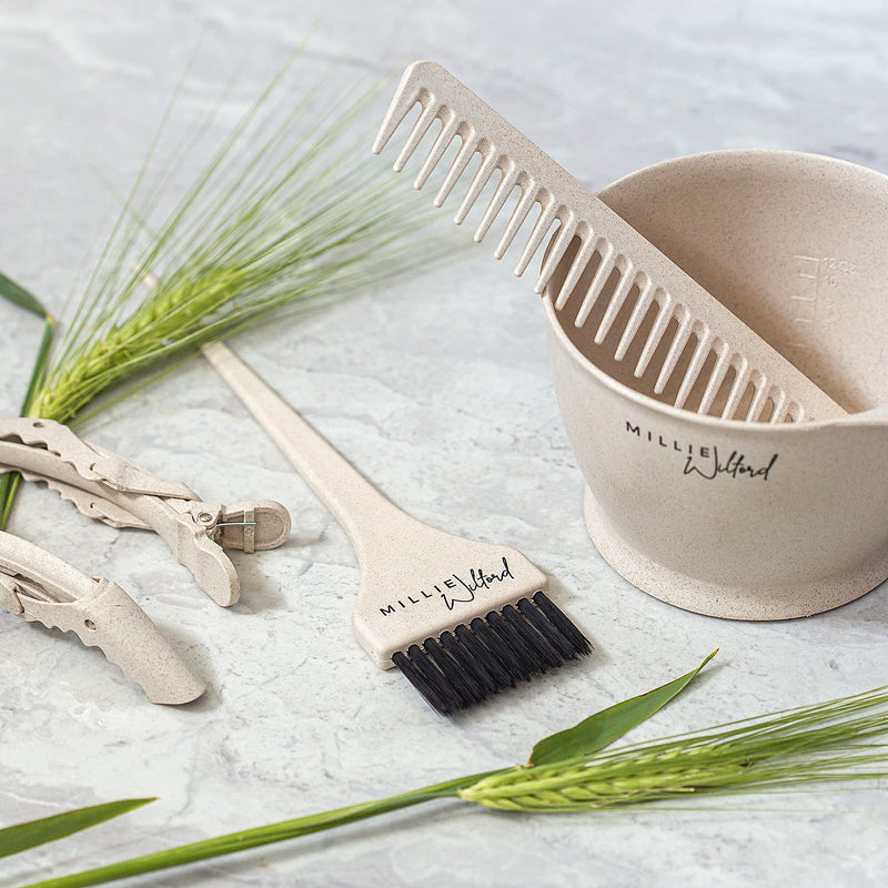[Australia] - Millie Wilford, Hair Dye Bowl and Brush Set, Tool Kit for Home Hair Dye and Root Touch-up, Recycled Plant Fibre (5 piece) 5 piece 