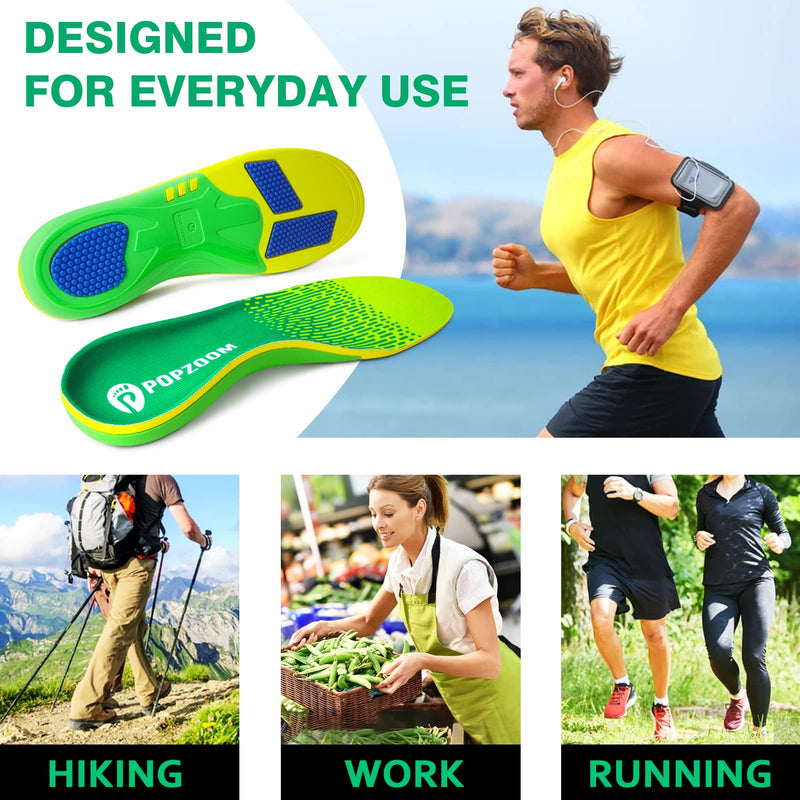 [Australia] - Popzoom Arch Support Plantar Fasciitis Insoles - 200lbs+ Heavy Duty Arch Support Orthotic Inserts for Flat Feet, Fallen Arch, High Arch, Heel Pain - Insoles for Overpronation Green S(Men 7-8.5/Women 8-9.5) 