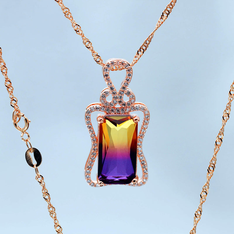 [Australia] - Uloveido Charm Created Rectangle Purple Gradient Tourmaline Pendant October Birth-Stone Necklace Rose Gold Plated Birthday Jewelry Gifts for Women Gift DN401 