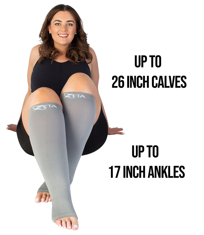 [Australia] - Zeta Socks Open Toe XXXL 26 Inch Wide Calf Plus Size Compression (1 Pair) Gray 