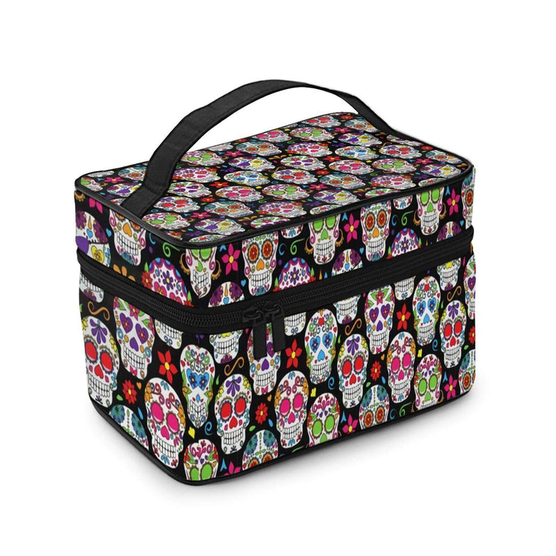[Australia] - Day Of The Dead Sugar Skull Cosmetic Bag Travel Makeup Bags For Women Stylish Toiletry Organizer Train Cases Storage Bags Portable Multifunction Pouch Black-2 