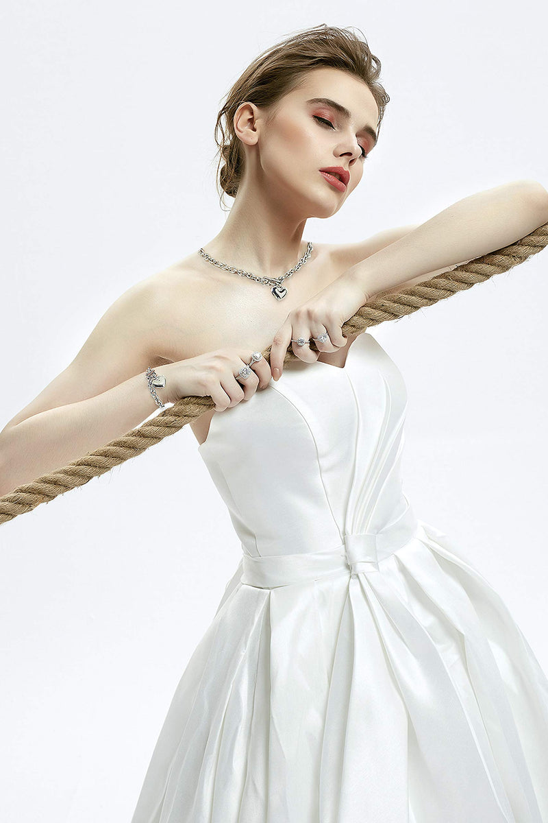 [Australia] - W/W Lifetime Heart Chain Necklace + Heart Bracelet for Women Girls Love Charm Toggle Chain Jewelry Set Stainless Steel 18K Gold/Silver Valentines Gifts White 18" necklace+8" bracelet 