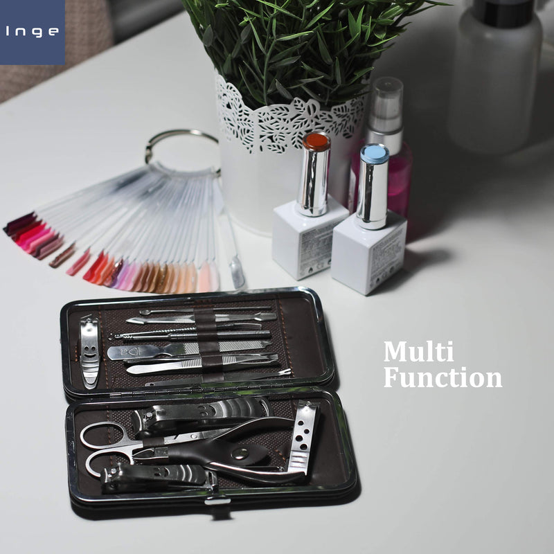 [Australia] - Inge Manicure Pedicure Set | Nail Manicure Kit | Nail Cutter Kit | Cuticle Remover | Clippers | Nail Clipper Set for Men and Women Travel - Cased 14 Pieces 