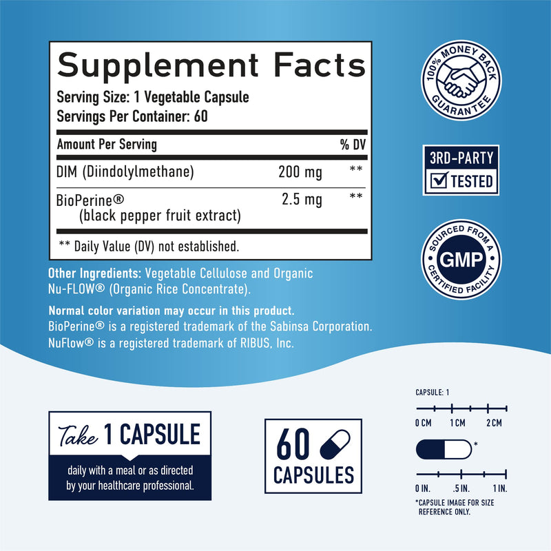 [Australia] - DIM Supplement 200mg - DIM Diindolylmethane Plus BioPerine 60-Day Supply of DIM for Estrogen Balance, Hormone Menopause Relief, Acne Treatment, PCOS, Bodybuilding DIM 200mg 