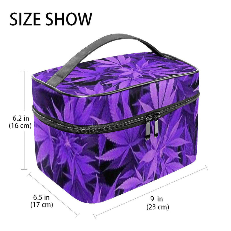 [Australia] - Travel Makeup Case Purple Weed Leaves Cosmetic Bag Organizer Portable 9" For Cosmetics Makeup Brushes Toiletry Jewelry Digital Accessories 