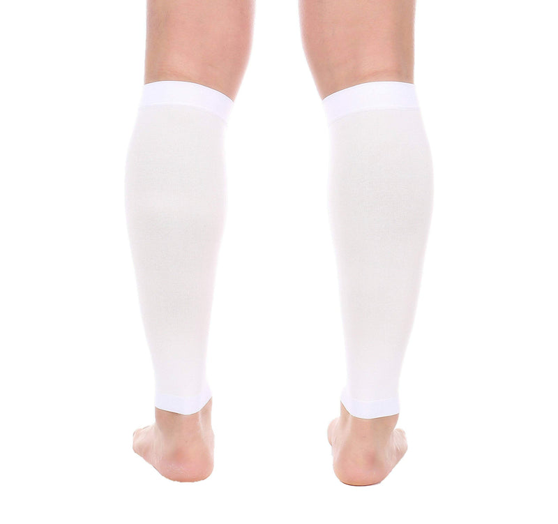 [Australia] - Doc Miller Calf Compression Sleeve Men and Women - 20-30mmHg Shin Splint Compression Sleeve Recover Varicose Veins, Torn Calf and Pain Relief - 1 Pair Calf Sleeves White Color - Large Size 