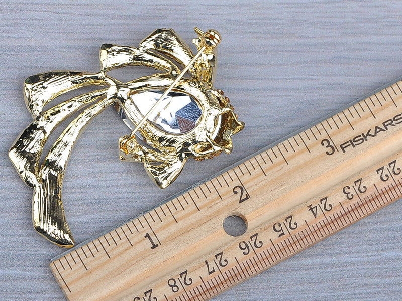[Australia] - Alilang Golden Tone Light Topaz Colored Rhinestones Ocean Sea Goldenfish Brooch Pin 