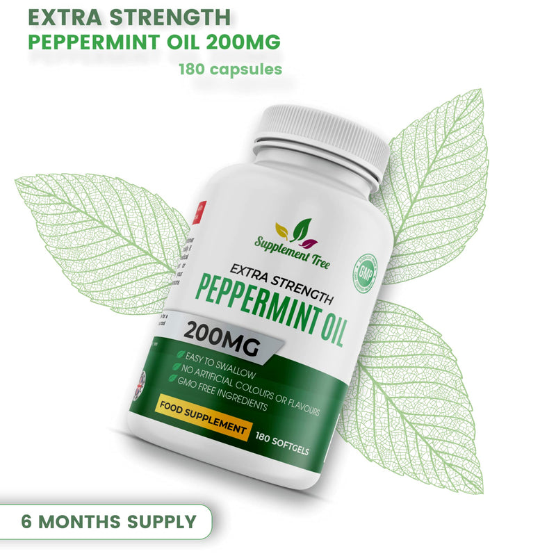 [Australia] - Peppermint Oil Capsule Softgels - 200mg High Strength 180 Softgels (6 Months Supply) - Natural Oil of Peppermint Digestive Supplement - UK Manufactured, Non-GMO 