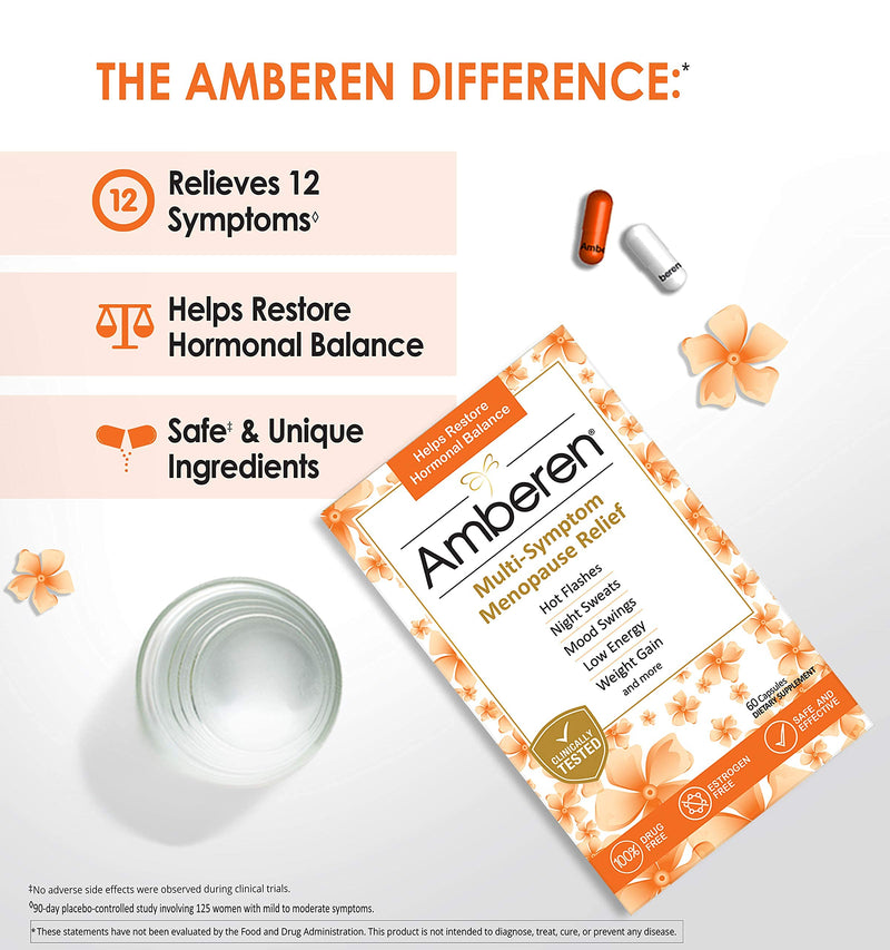 [Australia] - Amberen: Safe Multi-Symptom Menopause Relief. Clinically Shown to Relieve 12 Menopause Symptoms: Hot Flashes, Night Sweats, Mood Swings, Low Energy and More. 1 Month Supply 30 Day Supply 