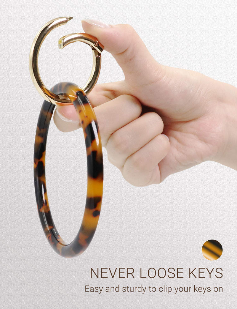 [Australia] - Mymazn Key Ring Bracelet Wristlet Keychain Bangle Keyring for Women, Acetate Round Key Chain Classic Tortoise 