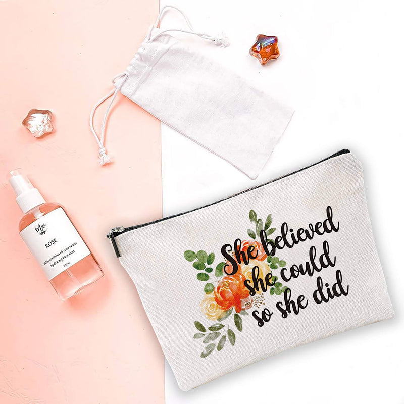 [Australia] - YouFangworkshop Inspirational Cotton Canvas Makeup Bag Gift - She Believed She Could So She Did Motivational Cosmetic Bag Zipper Pouch Bag for Best Friend Sister Nurse Birthday Graduation Gift 