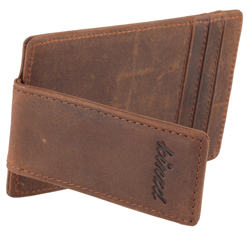 [Australia] - Money Clip, Front Pocket Wallet, Leather RFID Blocking Strong Magnet thin Wallet Khaki 