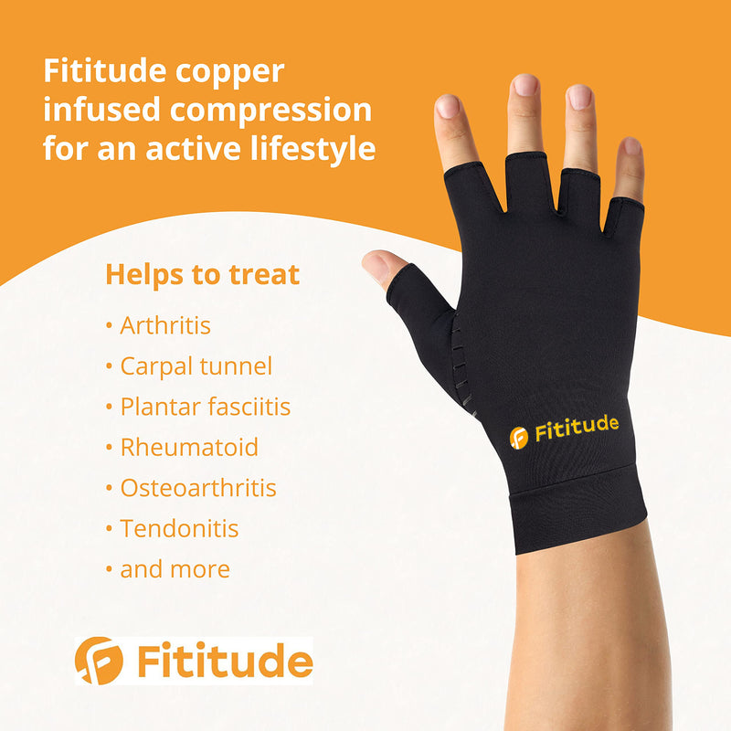 [Australia] - Fititude: Infused Copper Pair of Compression Gloves Half Finger Breathable for Men and Women for Arthritis, Swelling and Pain Relief, Relaxation and Recovery of Hand, Wrist and Joint Medium 