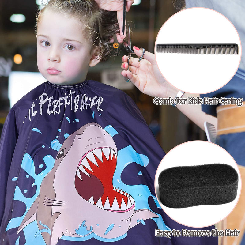 [Australia] - ICOSY Barber Cape for Kids Haircut Barber Cape Cover with Neck Duster and Comb, Shark Kids Boy Salon Styling Cape with Adjustable Snap Closure Navy Blue 