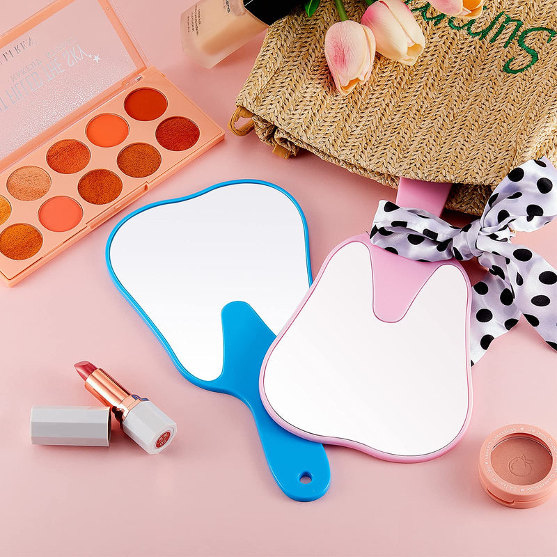[Australia] - 2 Pieces Tooth Shaped Handheld Mirror Cute Tooth Shaped Mirror Makeup Hand Held Plastic Mirrors with Handle Cosmetic Hand Mirror for Women Men Girls and Kids (Pink, Blue) Pink, Blue 