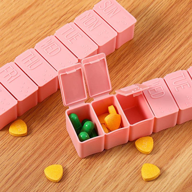 [Australia] - shunbang yuan Pill Box 7 Days Pill Organiser,7 Grids Weekly Pill Cases with Braille Portable Plastic Storage Boxes Organizers,2pcs, Pink 