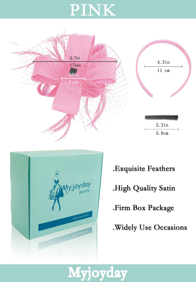 [Australia] - Myjoyday Fascinators for Women Derby Headband Wedding Tea Party Hats Hair Clip for Girls 005-pink 