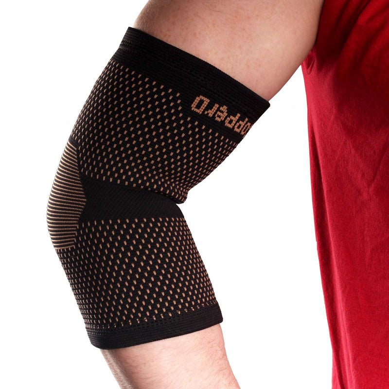 [Australia] - Copper D 1 Sleeve Rayon from Bamboo Copper Compression Elbow Sleeve Brace for Relief from Injuries, Tendonitis and More or Comfort Support for Working Out and Playing Sports, Small Medium Black Copper 1 Sleeve 